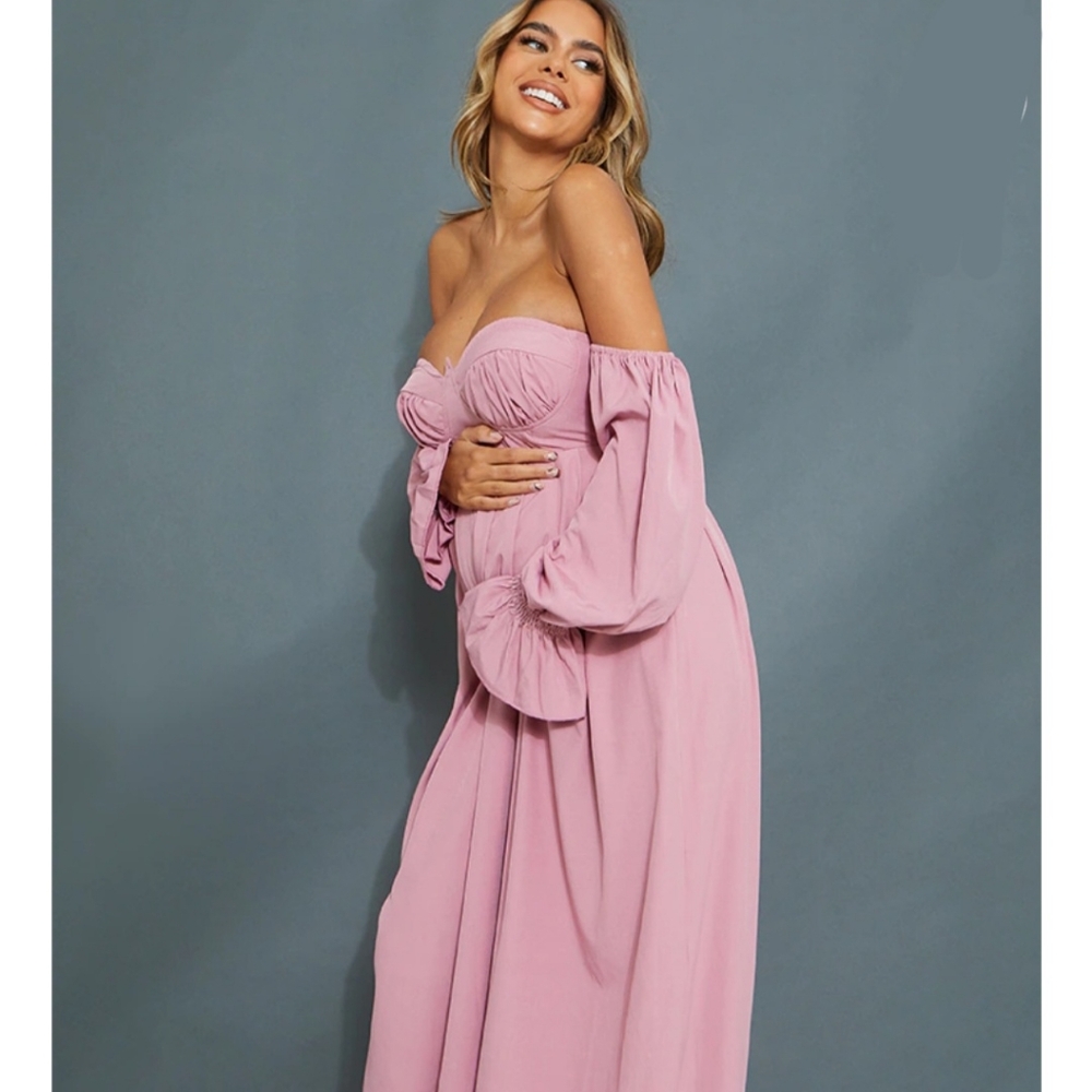 Maternity Pink Corset Detail Bardot Wide Leg Jumpsuit sz 6